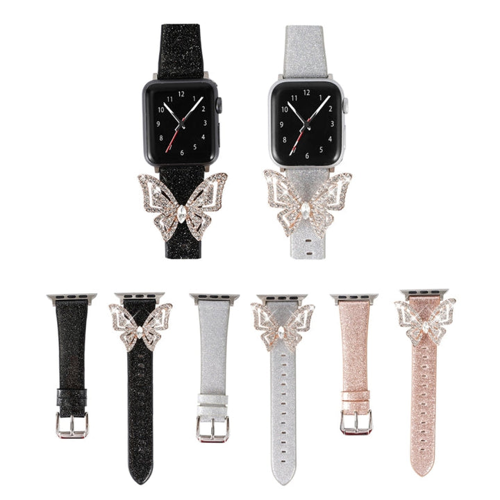 Lisslune | For Apple Watch 5 & 4 44mm / 3 & 2 & 1 42mm Bow Glitter Diamond Watch Band (Rose Gold)