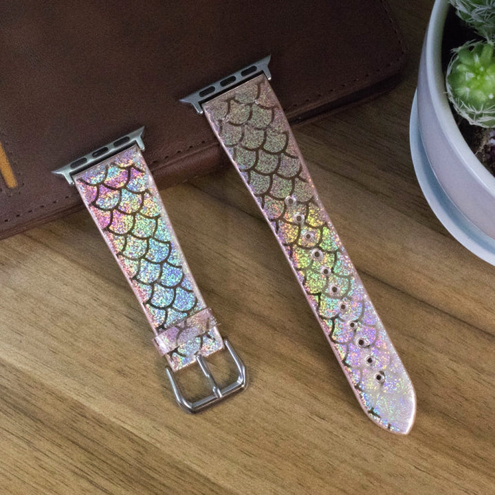 Lisslune | For Apple Watch 5 & 4 40 mm / 3 & 2 & 1 38 mm Discolored Glitter Fish Scale Texture Watch Band (Rose Gold)