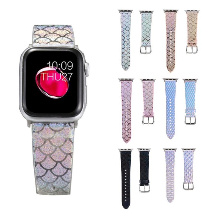 Lisslune | For Apple Watch 5 & 4 40mm / 3 & 2 & 1 38mm Discolored Glitter Fish Scale Texture Watch Band (Black)