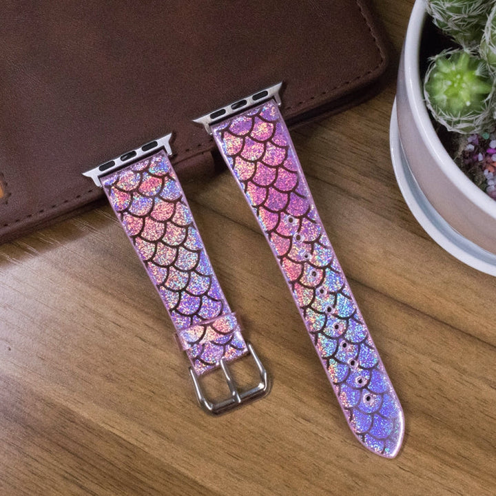 Lisslune | For Apple Watch 5 & 4 44mm / 3 & 2 & 1 42mm Discolored Glitter Fish Scale Structure Watch Band (Rosy Pink)