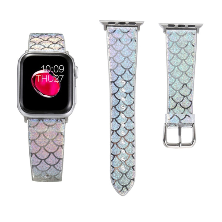 Lisslune | For Apple Watch 5 & 4 44mm / 3 & 2 & 1 42mm Faded Glitter Fish Scale Texture Watch Band (Silver)