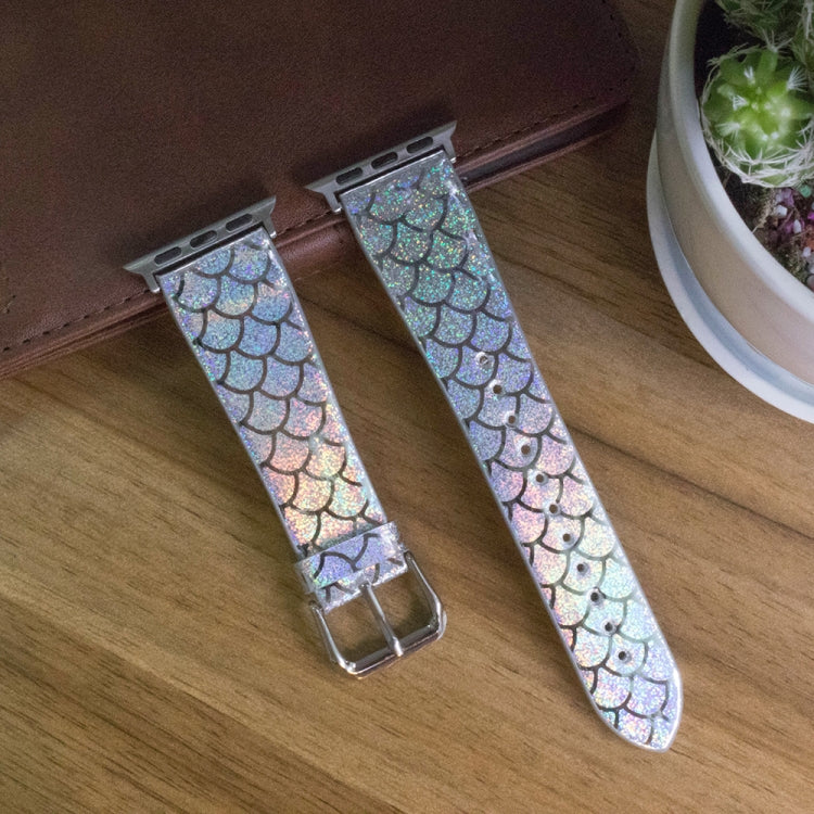 Lisslune | For Apple Watch 5 & 4 44mm / 3 & 2 & 1 42mm Faded Glitter Fish Scale Texture Watch Band (Silver)