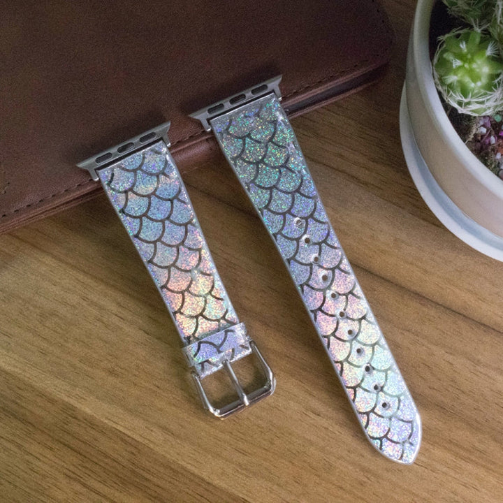 Lisslune | For Apple Watch 5 & 4 44mm / 3 & 2 & 1 42mm Faded Glitter Fish Scale Texture Watch Band (Silver)