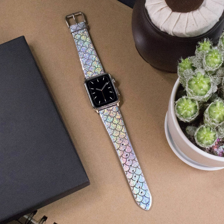 Lisslune | For Apple Watch 5 & 4 44mm / 3 & 2 & 1 42mm Faded Glitter Fish Scale Texture Watch Band (Silver)