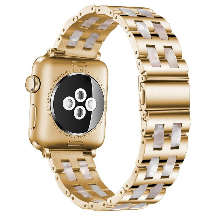 Lisslune | For Apple Watch 5 & 4 44mm / 3 & 2 & 1 42mm Stainless Steel + Resin Bracelet (Pink Flower)