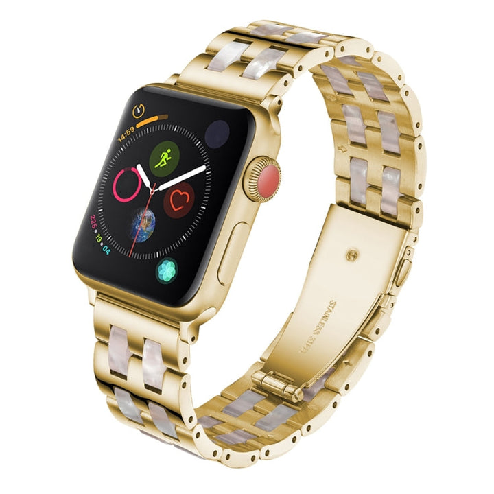 Lisslune | For Apple Watch 5 & 4 44mm / 3 & 2 & 1 42mm Stainless Steel + Resin Bracelet (Pink Flower)