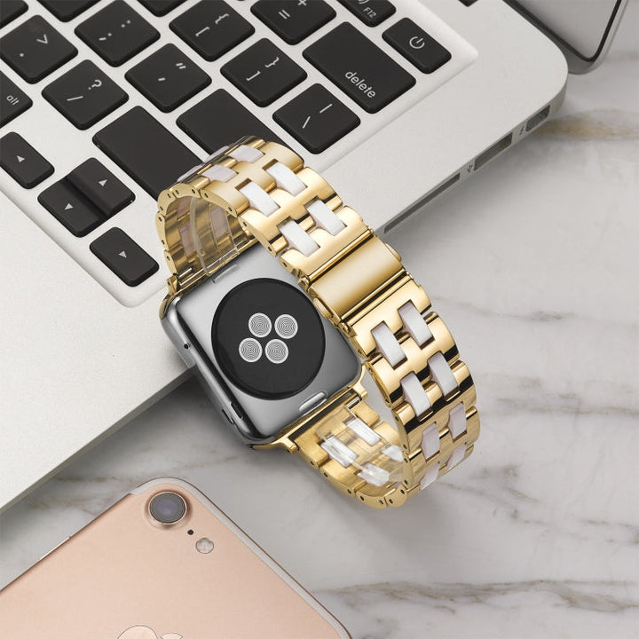 Lisslune | For Apple Watch 5 & 4 44mm / 3 & 2 & 1 42mm Stainless Steel + Resin Bracelet (Pink)