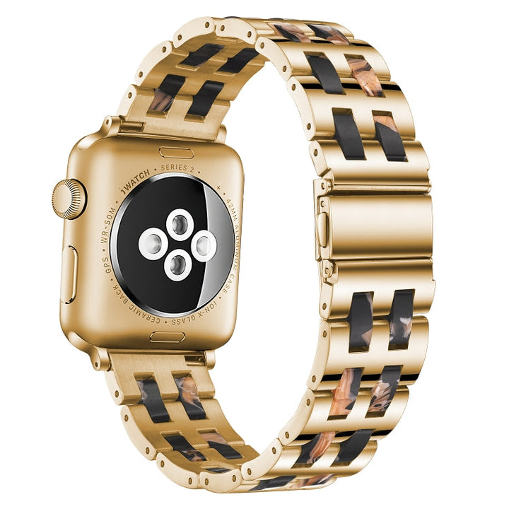 Lisslune | For Apple Watch 5 & 4 44mm / 3 & 2 & 1 42mm Stainless Steel + Resin Strap (Black Rose)
