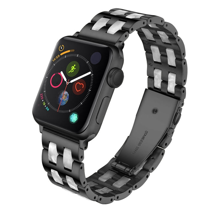 Lisslune | For Apple Watch 5 & 4 44mm / 3 & 2 & 1 42mm Stainless Steel + Resin Watch Band (Black)