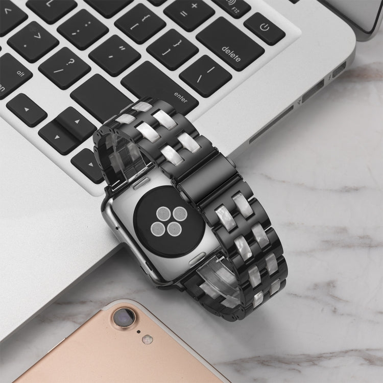 Lisslune | For Apple Watch 5 & 4 44mm / 3 & 2 & 1 42mm Stainless Steel + Resin Watch Band (Black)