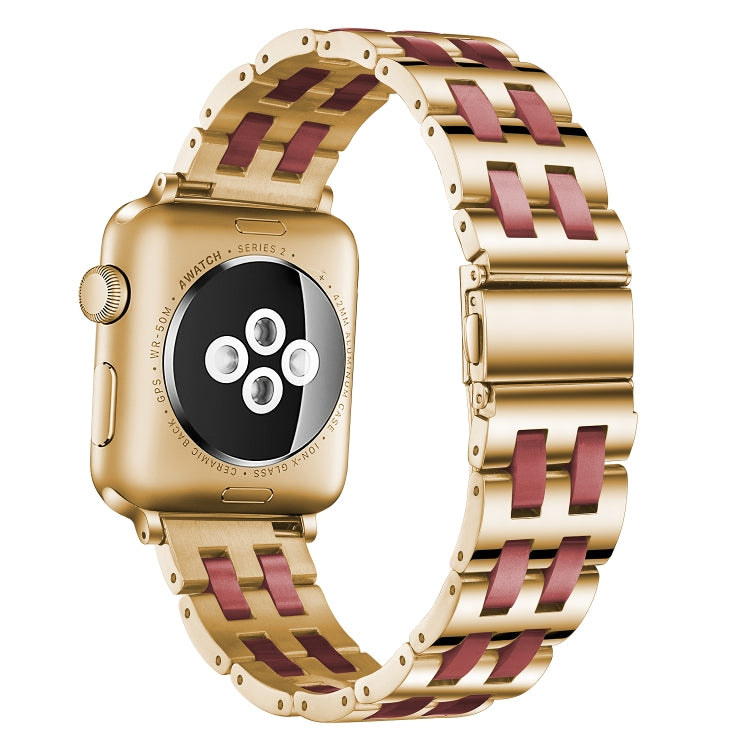 Lisslune | For Apple Watch 5 & 4 44mm / 3 & 2 & 1 42mm Stainless Steel + Resin Watch Band (Burgundy)
