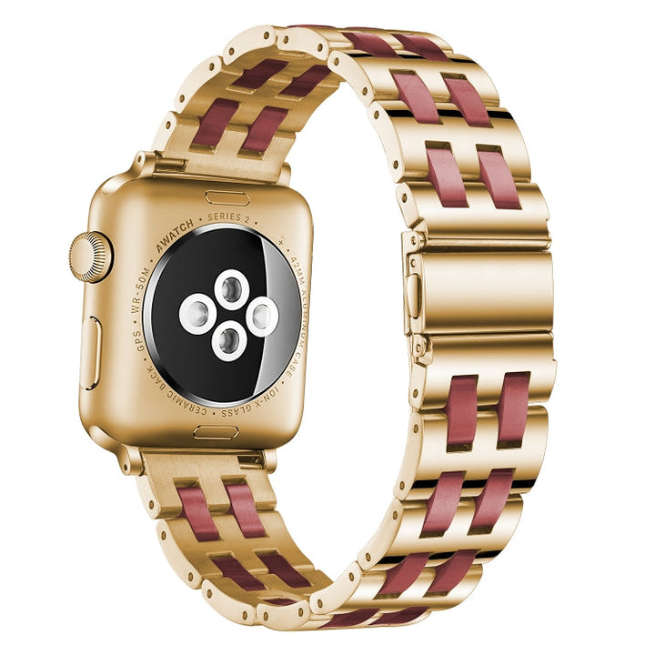 Lisslune | For Apple Watch 5 & 4 44mm / 3 & 2 & 1 42mm Stainless Steel + Resin Watch Band (Burgundy)