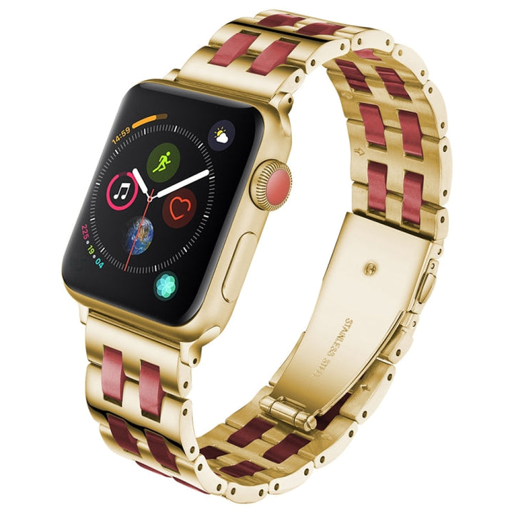 Lisslune | For Apple Watch 5 & 4 44mm / 3 & 2 & 1 42mm Stainless Steel + Resin Watch Band (Burgundy)