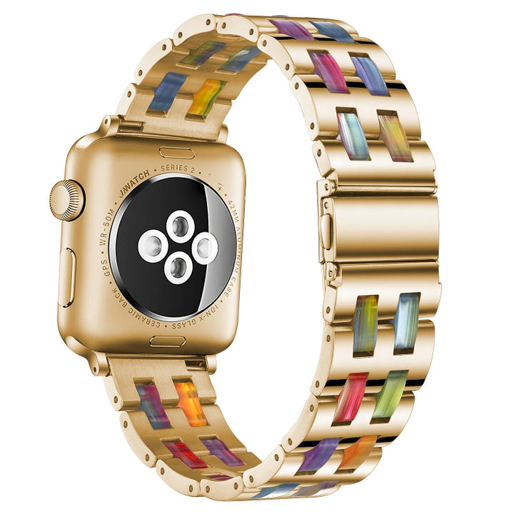Lisslune | For Apple Watch Series 8&7 41mm / SE 2&6&SE&5&4 40mm / 3&2&1 38mm Stainless Steel + Resin Watch Band (Iridescent)