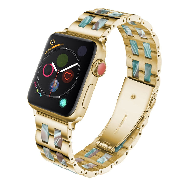 Lisslune | For Apple Watch Series 8&7 41mm / SE 2&6&SE&5&4 40mm / 3&2&1 38mm Stainless Steel + Resin Bracelet (Emerald Green)