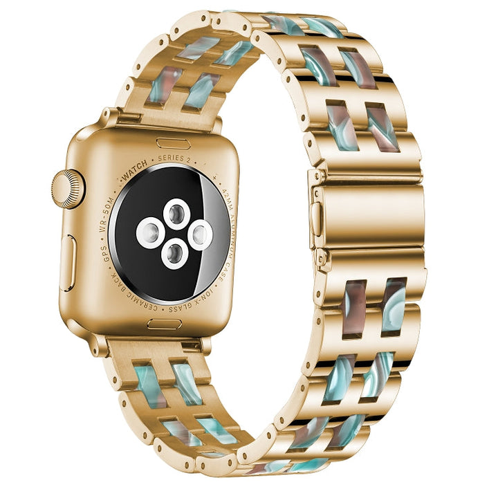 Lisslune | For Apple Watch Series 8&7 41mm / SE 2&6&SE&5&4 40mm / 3&2&1 38mm Stainless Steel + Resin Bracelet (Emerald Green)
