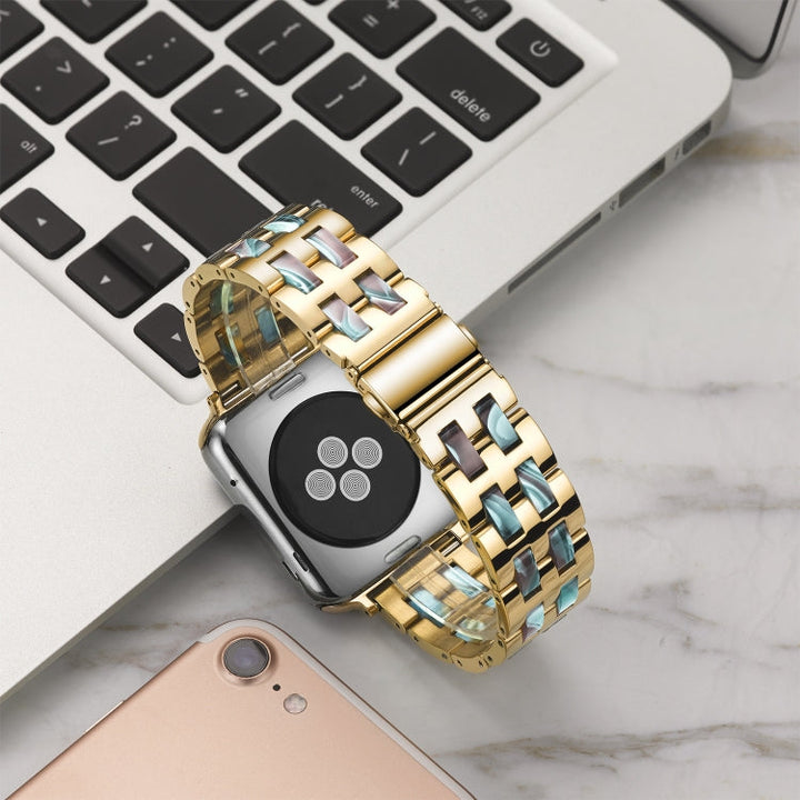 Lisslune | For Apple Watch Series 8&7 41mm / SE 2&6&SE&5&4 40mm / 3&2&1 38mm Stainless Steel + Resin Bracelet (Emerald Green)