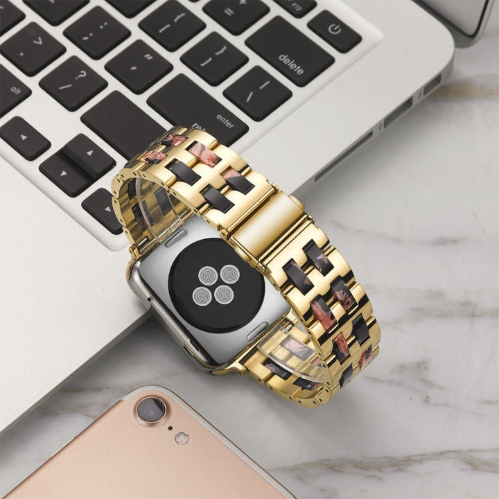 Lisslune | For Apple Watch Series 8&7 41mm / SE 2&6&SE&5&4 40mm / 3&2&1 38mm Stainless Steel + Resin Watch Band (Black-Rose)