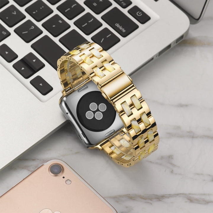 Lisslune | For Apple Watch Series 8&7 41mm / SE 2&6&SE&5&4 40mm / 3&2&1 38mm Stainless Steel + Resin Band (Beeswax)