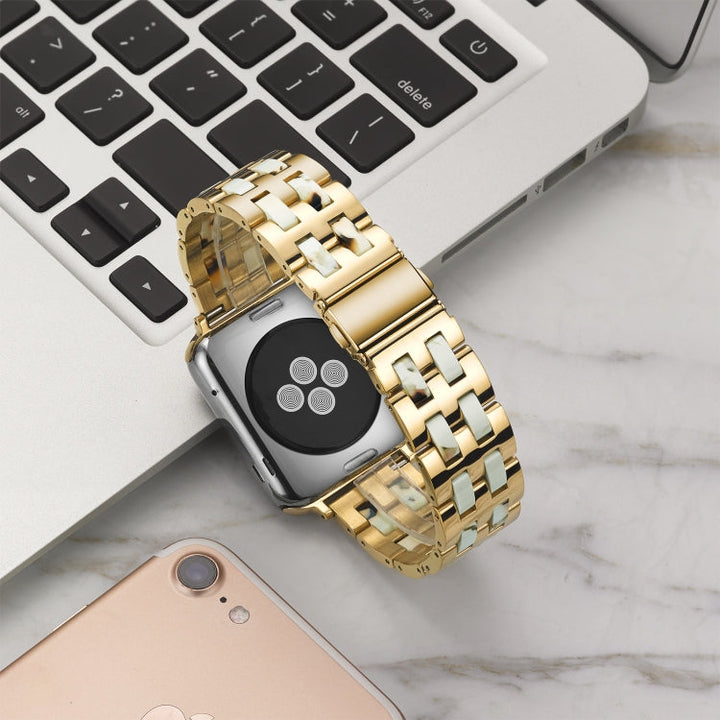 Lisslune | For Apple Watch Series 8&7 41mm / SE 2&6&SE&5&4 40mm / 3&2&1 38mm Stainless Steel + Resin Watch Band (Nougat)