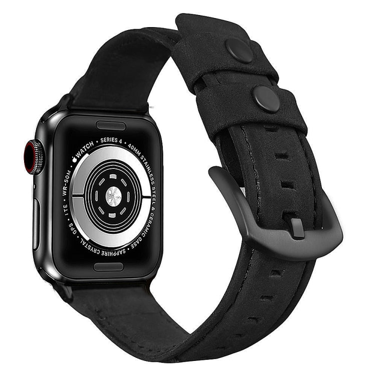 Lisslune | For Apple Watch 5 & 4 40mm / 3 & 2 & 1 38mm Leather Watch Band (Black)