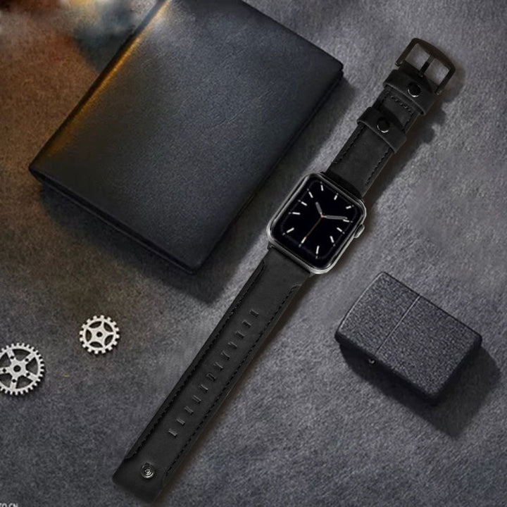 Lisslune | For Apple Watch 5 & 4 44mm / 3 & 2 & 1 42mm Leather Watch Band (Black)