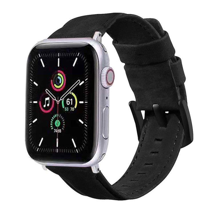 Lisslune | For Apple Watch 5 & 4 44mm / 3 & 2 & 1 42mm Leather Watch Band (Black)