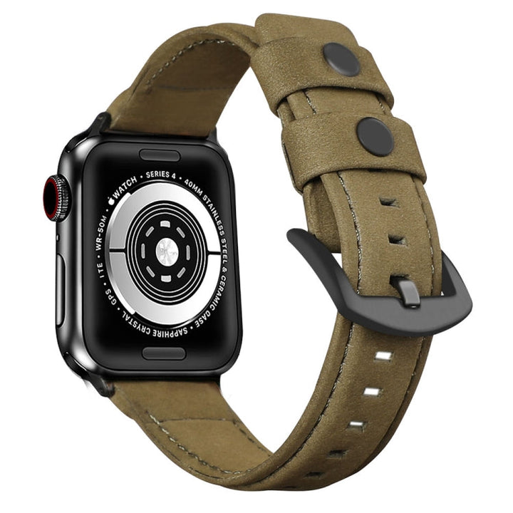 Lisslune | For Apple Watch 5 & 4 44mm / 3 & 2 & 1 42mm Leather Watch Strap (Army Green)