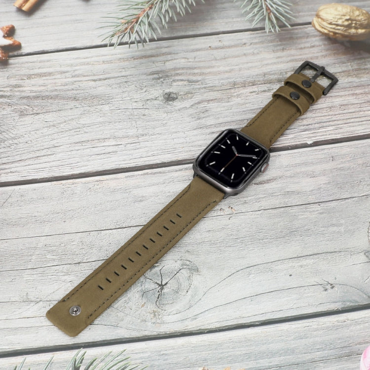Lisslune | For Apple Watch 5 & 4 44mm / 3 & 2 & 1 42mm Leather Watch Strap (Army Green)