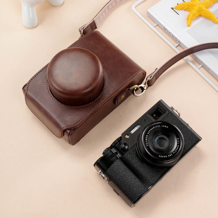 Lisslune | For FUJIFILM X100VI Full Body Leather Camera Case Bag with Strap (Coffee)