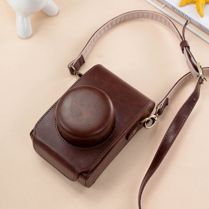 Lisslune | For FUJIFILM X100VI Full Body Leather Camera Case Bag with Strap (Coffee)