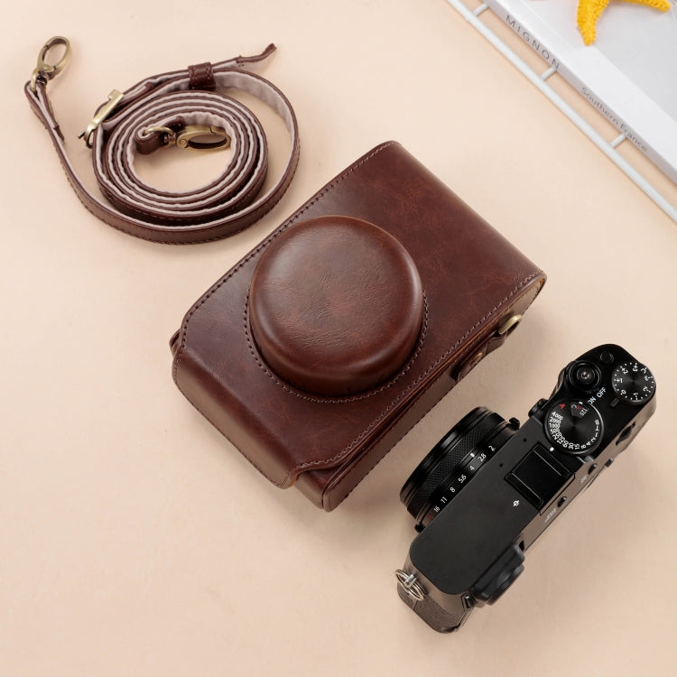 Lisslune | For FUJIFILM X100VI Full Body Leather Camera Case Bag with Strap (Coffee)