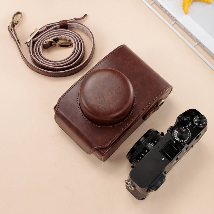 Lisslune | For FUJIFILM X100VI Full Body Leather Camera Case Bag with Strap (Coffee)
