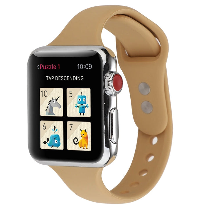 Lisslune | For Apple Watch 5 & 4 44mm / 3 & 2 & 1 42mm Thin Silicone Double Closure Band (Walnut)