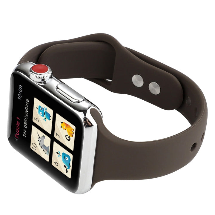 Lisslune | For Apple Watch 5 & 4 44mm / 3 & 2 & 1 42mm Thin Silicone Double Closure Watch Band (Cocoa)