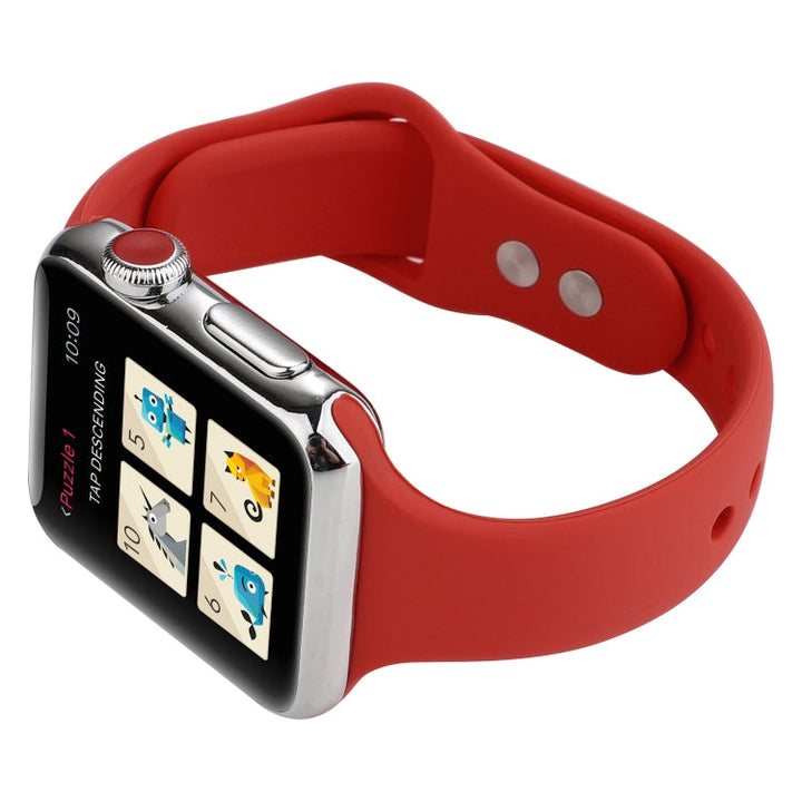 Lisslune | For Apple Watch 5 & 4 44mm / 3 & 2 & 1 42mm Thin Silicone Double Closure Watch Strap (Pink Red)