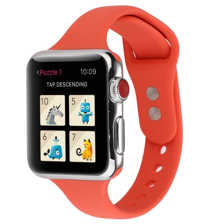 Lisslune | For Apple Watch 5 & 4 44mm / 3 & 2 & 1 42mm Thin Silicone Double Buckle Band (Coral Red)