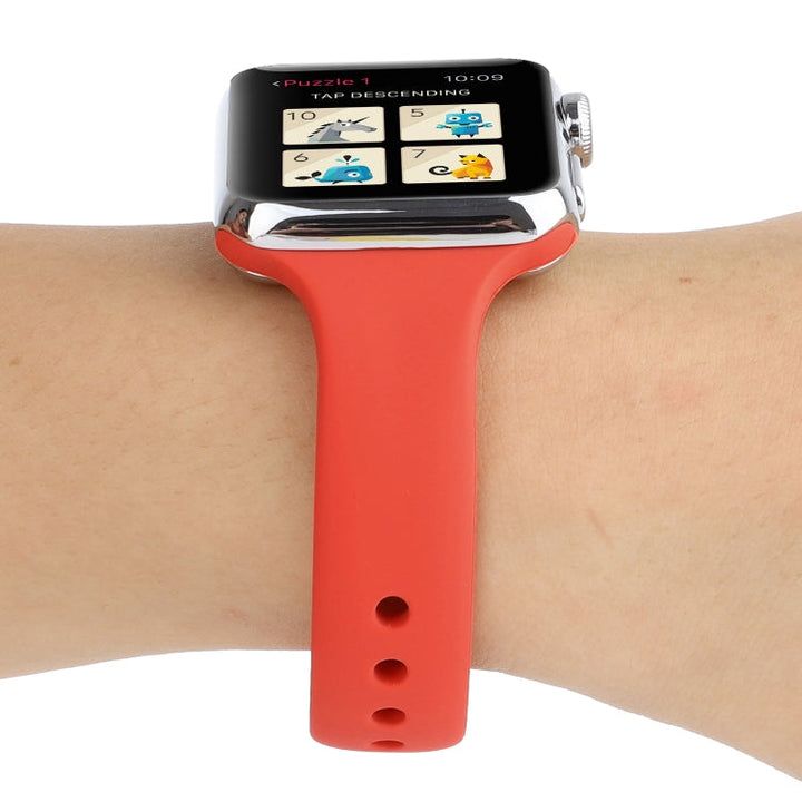 Lisslune | For Apple Watch 5 & 4 44mm / 3 & 2 & 1 42mm Thin Silicone Double Buckle Band (Coral Red)