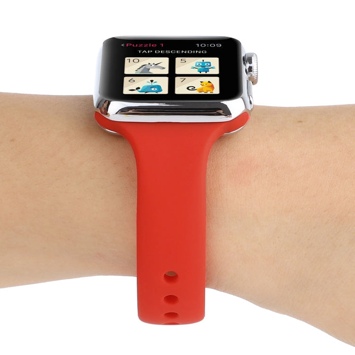 Lisslune | For Apple Watch 5 & 4 44mm / 3 & 2 & 1 42mm Thin Silicone Double Buckle Watch Strap (Country Red)