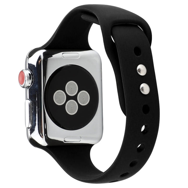 Lisslune | For Apple Watch 5 & 4 44mm / 3 & 2 & 1 42mm Thin Silicone Double Buckle Watch Band (Black)