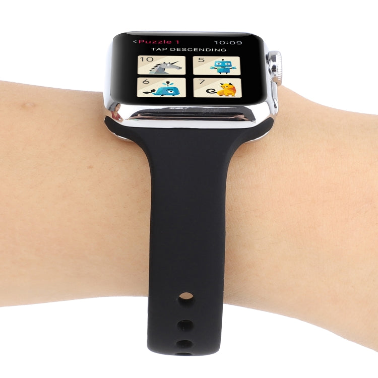 Lisslune | For Apple Watch 5 & 4 44mm / 3 & 2 & 1 42mm Thin Silicone Double Buckle Watch Band (Black)