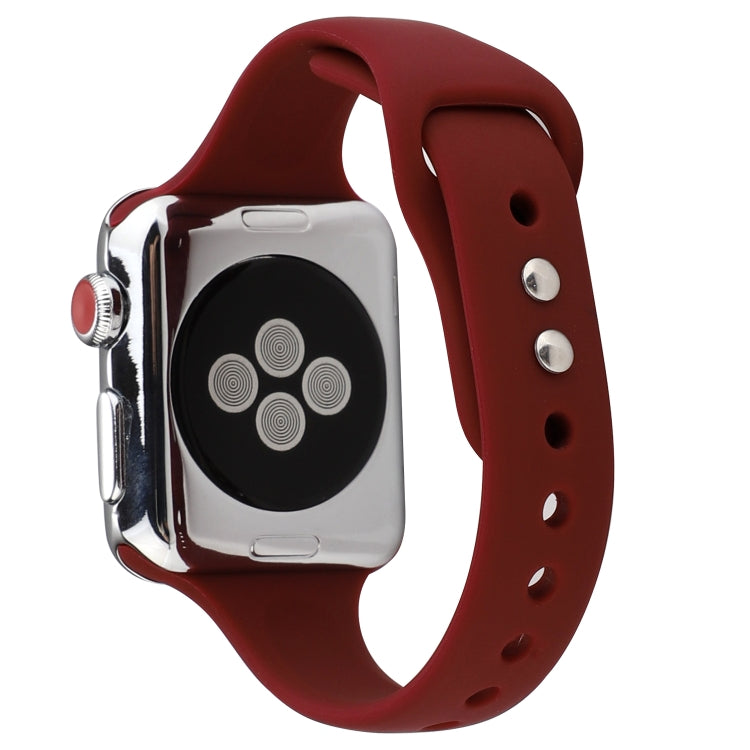 Lisslune | For Apple Watch 5 & 4 44mm / 3 & 2 & 1 42mm Thin Silicone Double-Buckle Watch Strap (Burgundy)