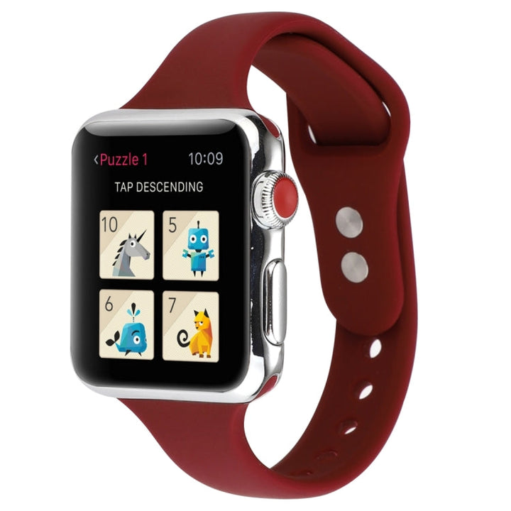 Lisslune | For Apple Watch 5 & 4 44mm / 3 & 2 & 1 42mm Thin Silicone Double-Buckle Watch Strap (Burgundy)