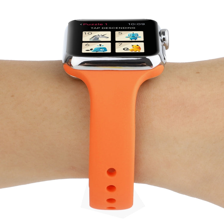 Lisslune | For Apple Watch 5 & 4 44mm / 3 & 2 & 1 42mm Thin Silicone Double Closure Watch Band (Papaya Yellow)