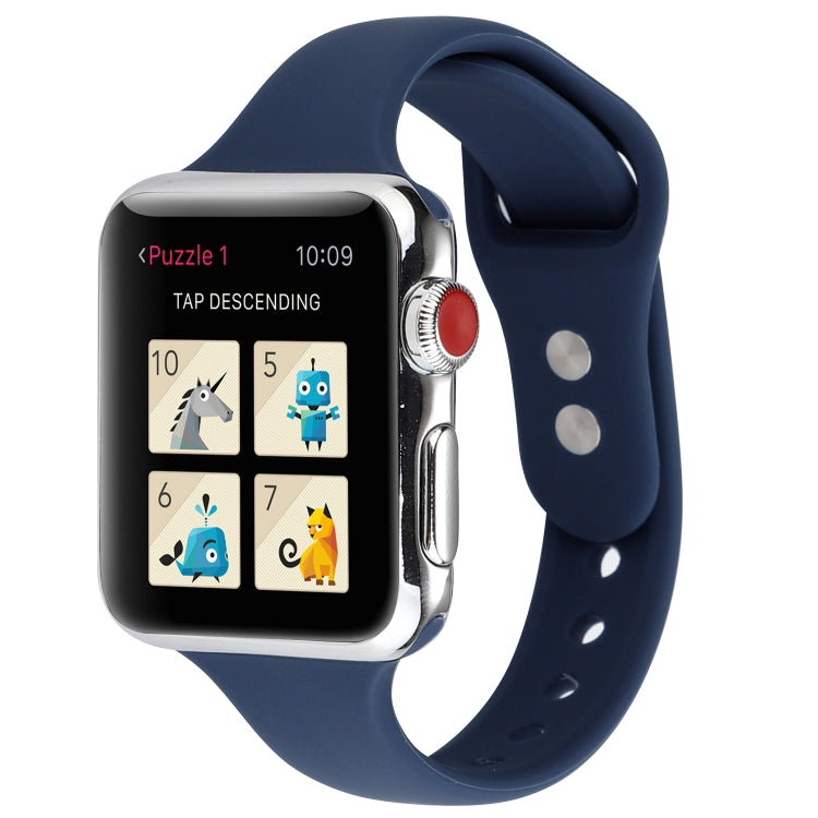 Lisslune | For Apple Watch 5 & 4 44mm / 3 & 2 & 1 42mm Slim Silicone Double Closure Watch Strap (Midnight Blue)