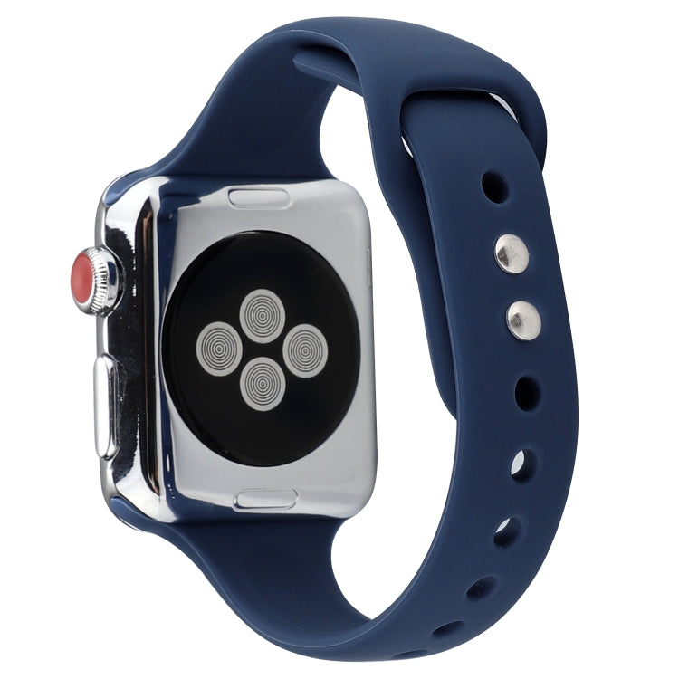 Lisslune | For Apple Watch 5 & 4 44mm / 3 & 2 & 1 42mm Slim Silicone Double Closure Watch Strap (Midnight Blue)
