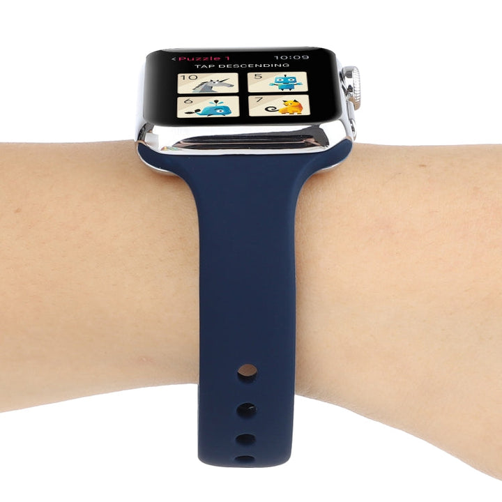 Lisslune | For Apple Watch 5 & 4 44mm / 3 & 2 & 1 42mm Slim Silicone Double Closure Watch Strap (Midnight Blue)