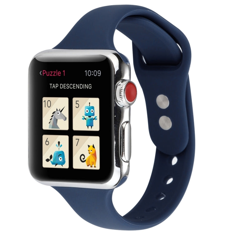 Lisslune | For Apple Watch 5 & 4 44mm / 3 & 2 & 1 42mm Slim Silicone Double Closure Watch Strap (Midnight Blue)