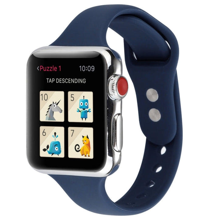 Lisslune | For Apple Watch 5 & 4 44mm / 3 & 2 & 1 42mm Slim Silicone Double Closure Watch Strap (Midnight Blue)