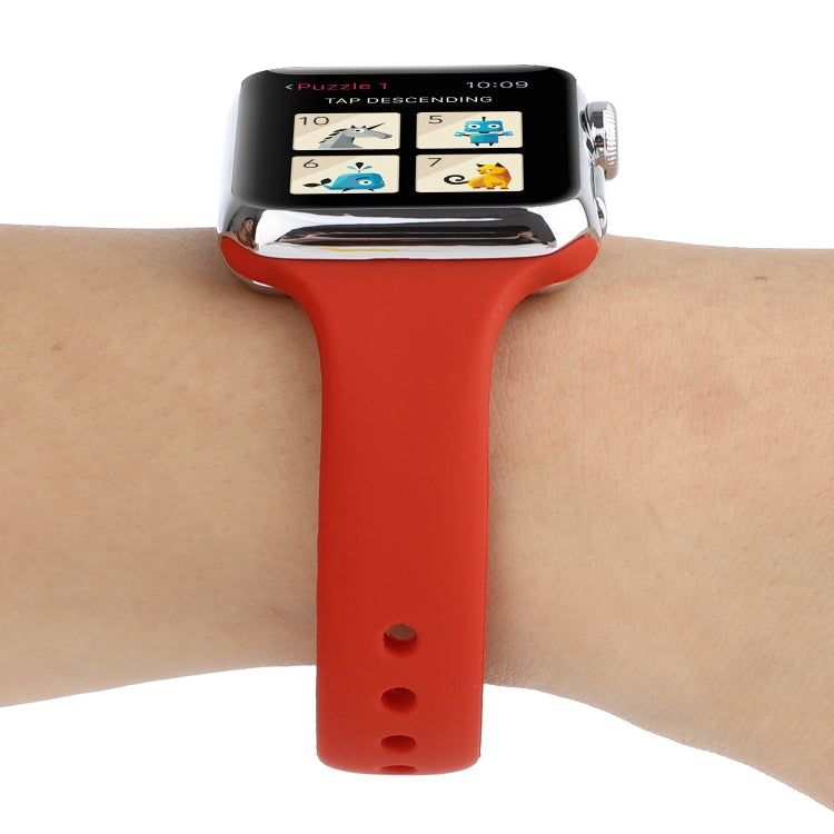 Lisslune | For Apple Watch 5 & 4 44mm / 3 & 2 & 1 42mm Thin Silicone Double Buckle Watch Band (Red)